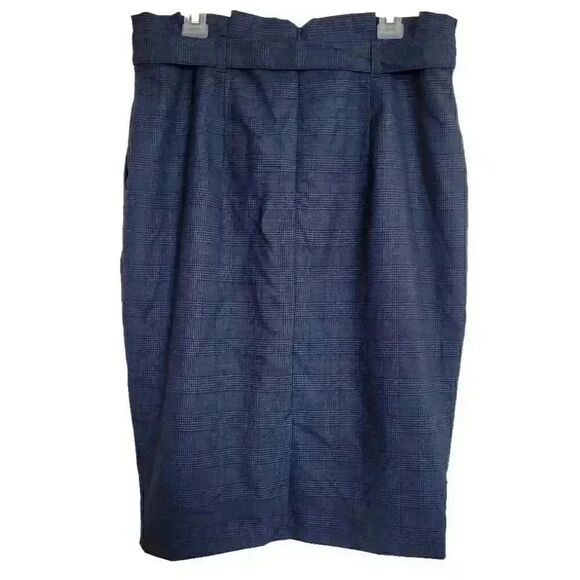 Banana Republic Women's Navy Poly/Rayon/Spandex Plaid Pencil Skirt w Tie Belt & - Picture 4 of 10
